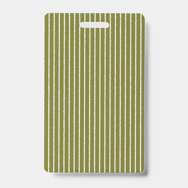 Olive Green and White Stripes with Uneven Lines ID Badge (Front)