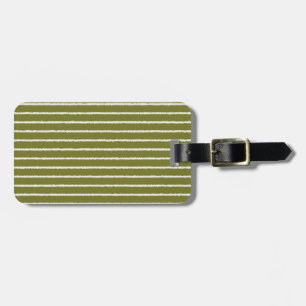 Olive Green and White Stripes with Uneven Lines Luggage Tag