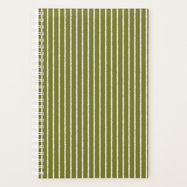 Olive Green and White Stripes with Uneven Lines Planner (Front)