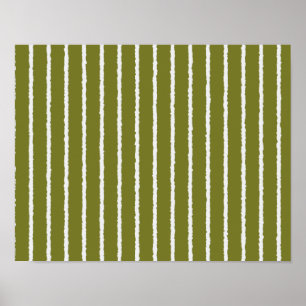 Olive Green and White Stripes with Uneven Lines Poster