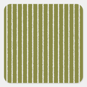 Olive Green and White Stripes with Uneven Lines Square Sticker