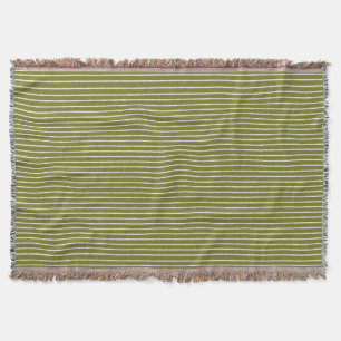 Olive Green and White Stripes with Uneven Lines Throw Blanket