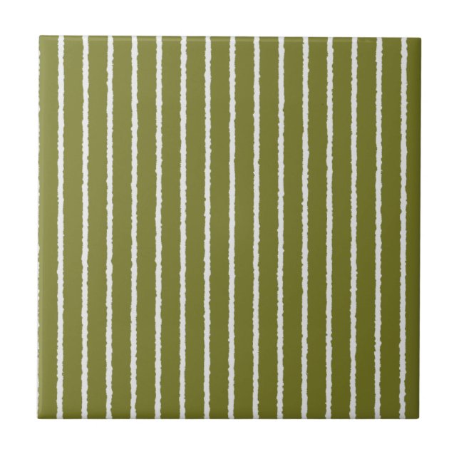Olive Green and White Stripes with Uneven Lines Tile (Front)