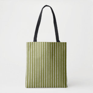 Olive Green and White Stripes with Uneven Lines Tote Bag