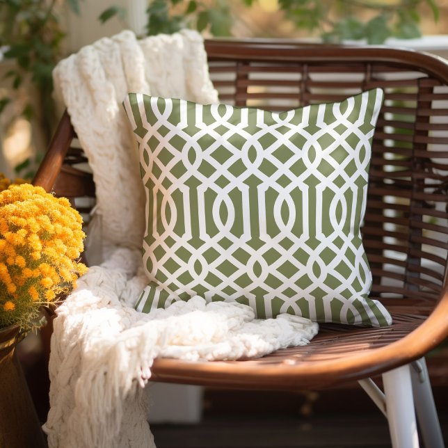 Olive Green and White Trellis Pattern Cushion (Creator Uploaded)