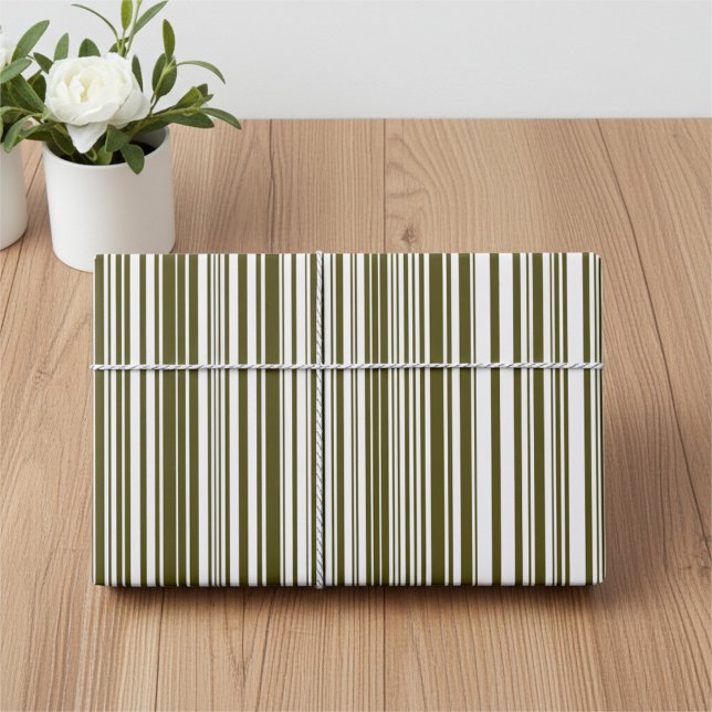 Olive Green and Yellow Barcode Stripes Giftwrap Wrapping Paper Sheet (Creator Uploaded)