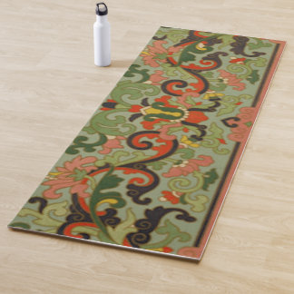 Olive Green Antique Chinese Abstract Pattern Yoga Mat