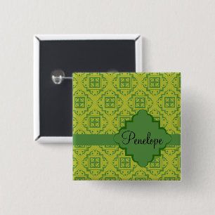 Olive Green Arabesque Moroccan Graphic Pattern 15 Cm Square Badge