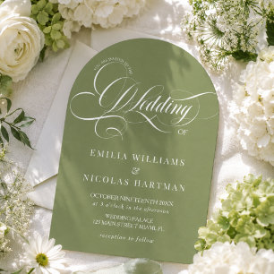 Olive Green Arch shaped All In One Wedding Invitation