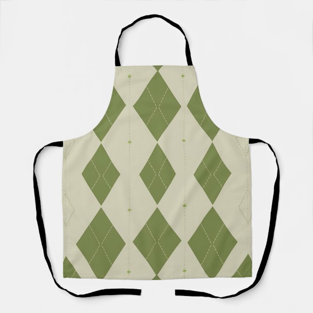 Olive Green Argyle Diamond Pattern Apron (Front)