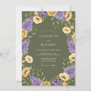 Olive Green Artistic Wildflower Wedding Invitation