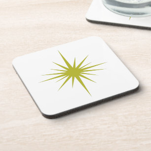 Olive Green Atomic Starburst Mid-century Retro Coaster
