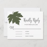 Olive Green Autum Maple Leaf Wedding RSVP Card