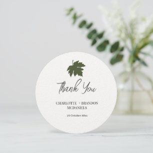 Olive Green Autumn Maple Leaf Wedding Thank You 