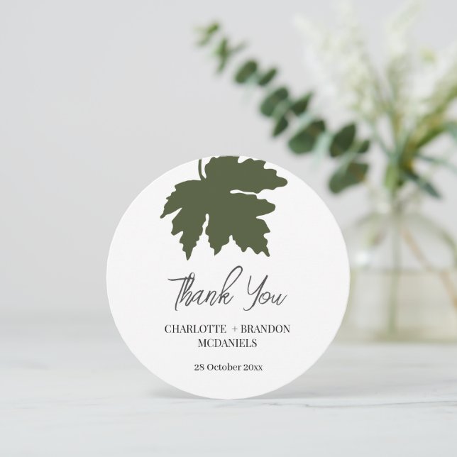 Olive Green Autumn Maple Leaf Wedding Thank You  (Standing Front)