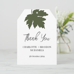 Olive Green Autumn Maple Leaf Wedding Thank You Card
