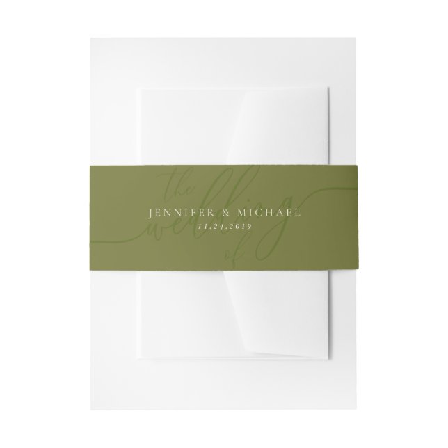 Olive Green Basic Suite Wedding Invitation Belly Band (Front Example)