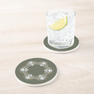 Olive Green Bee Circle Coaster