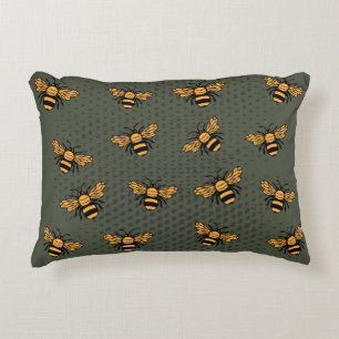 Olive Green Bee Mingle Decorative Cushion