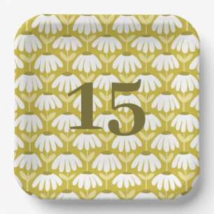 Olive Green Birthday Number Daisies Floral Paper Plate