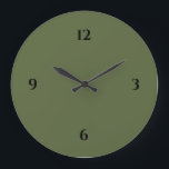 Olive Green & Black Minimalist Large Clock<br><div class="desc">Modern artistic clock features a minimalist design in an olive green and black colour palette. A simple plain design with black numbers on an olive military green background. A trendy addition to your kitchen, living room or office wall, a thoughtful modern office gift or modern home gift for any occasion....</div>
