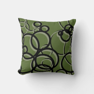 Olive Green, Black & Sage Modern Geometric Circles Cushion