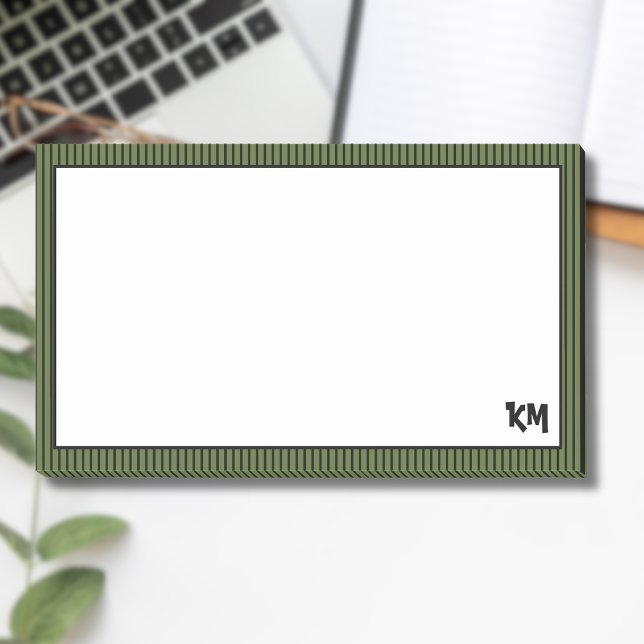 Olive Green Black Striped Border | Monogram  Post-it Notes (Creator Uploaded)