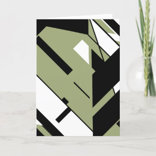 Olive Green Black White Triangles Diagonal Design Card