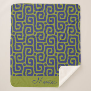 Olive Green &blue Abstract pattern Sherpa Blanket