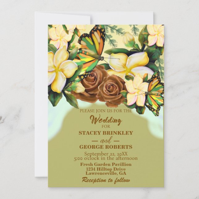 Olive Green Boho-Wildflower-Botanical-Floral  Invitation (Front)