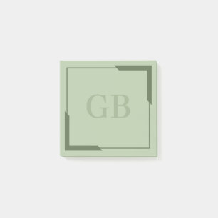 Olive Green Bold Corners Elegant Monogram Post-it Notes