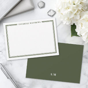 Olive Green Border Minimalist Name Monogram Card