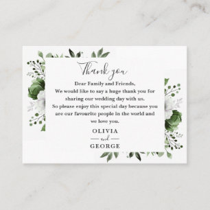 Olive Green Botanical Floral Wedding Thank You Place Card
