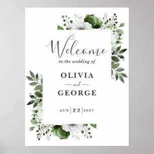 Olive Green Botanical Floral Wedding Welcome Sign