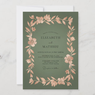 Olive Green Botanical Flourish Wedding Invitation