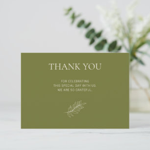 Olive Green Botanical Minimal Thank You Card