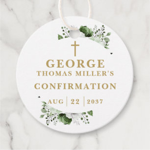 Olive Green Botanical Modern Confirmation Favour Tags
