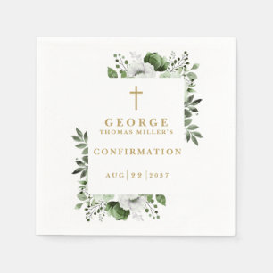 Olive Green Botanical Modern Confirmation Napkin
