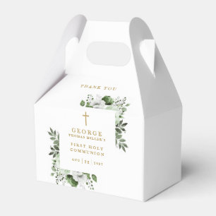 Olive Green Botanical Modern Holy Communion Favour Box