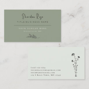 Olive Green Botanical Sprig Business Card