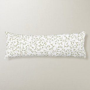 Olive Green Botanical Vine Pattern on White Body Cushion