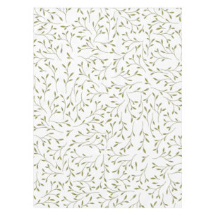 Olive Green Botanical Vine Pattern on White Tablecloth