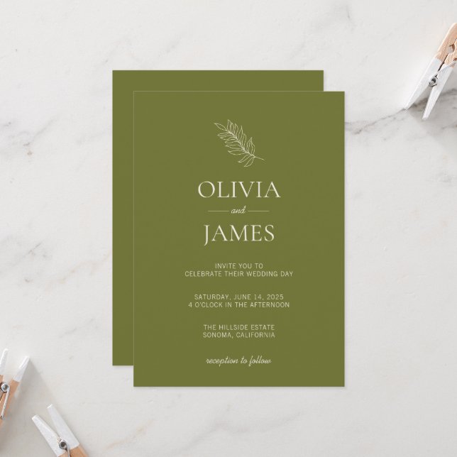 Olive Green Botanical Wedding Celebration Invitation (Front/Back In Situ)