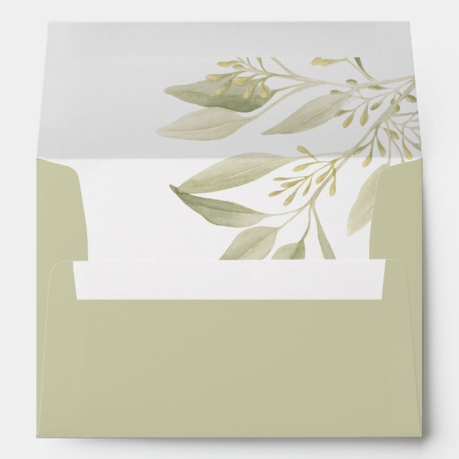 Olive green branch botanical wedding envelope (Back (Bottom))