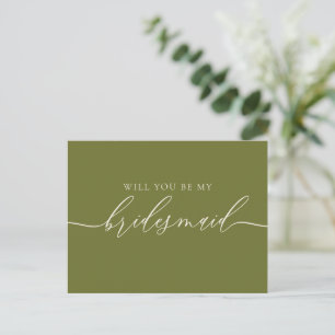 Olive Green Bridesmaid Flowing Script Elegant Invitation Postcard