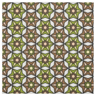 Olive Green, Brown White Geometric Retro Pattern Fabric