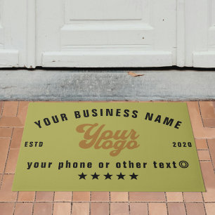 Olive green Business logo Company name Branded Doormat