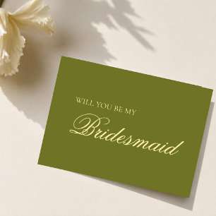 Olive Green & Butter Yellow Bridesmaid Proposal  Card