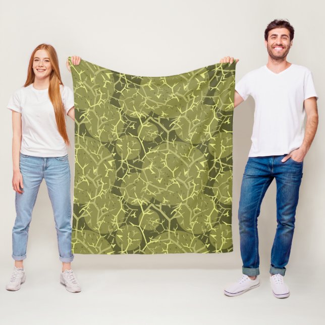 Olive Green Cactus Pattern Camouflage Print Fleece Blanket (In Situ)