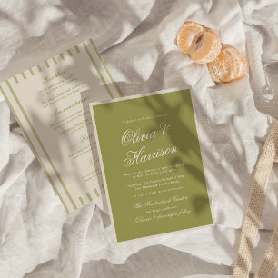Olive Green Calligraphy All In One Wedding Invitation
